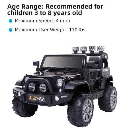 Electric Ride On Car for Kids with Remote Control, Music, and Light - Black