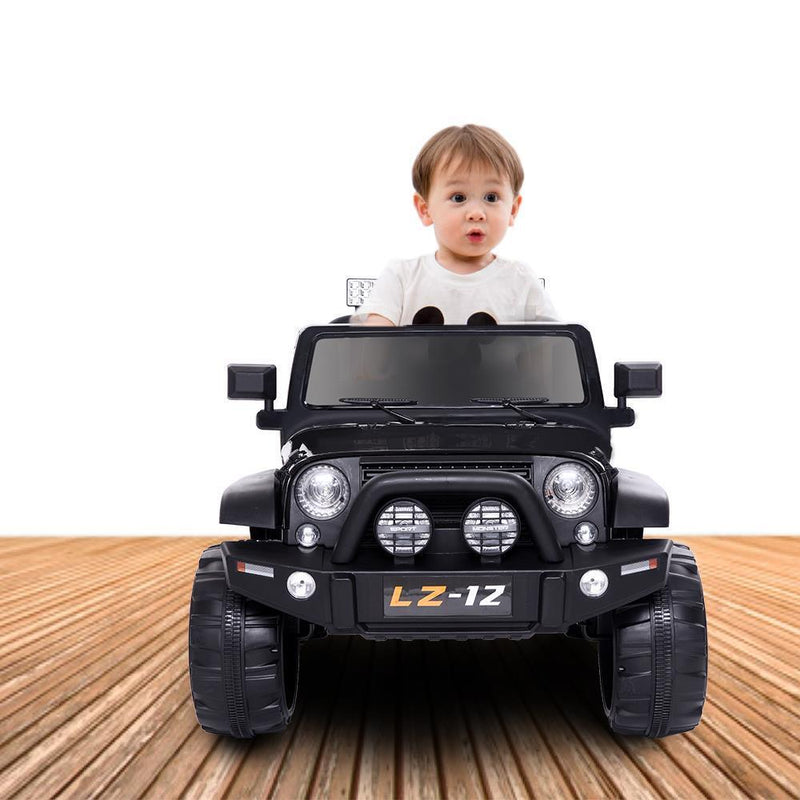 Electric Ride-On Car for Kids with Remote Control, Music, LED Lights, and 4mph Wheels in Black