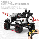 Electric Ride-On Car for Kids with Remote Control, Music Player, LED Lights, and USB Port - White
