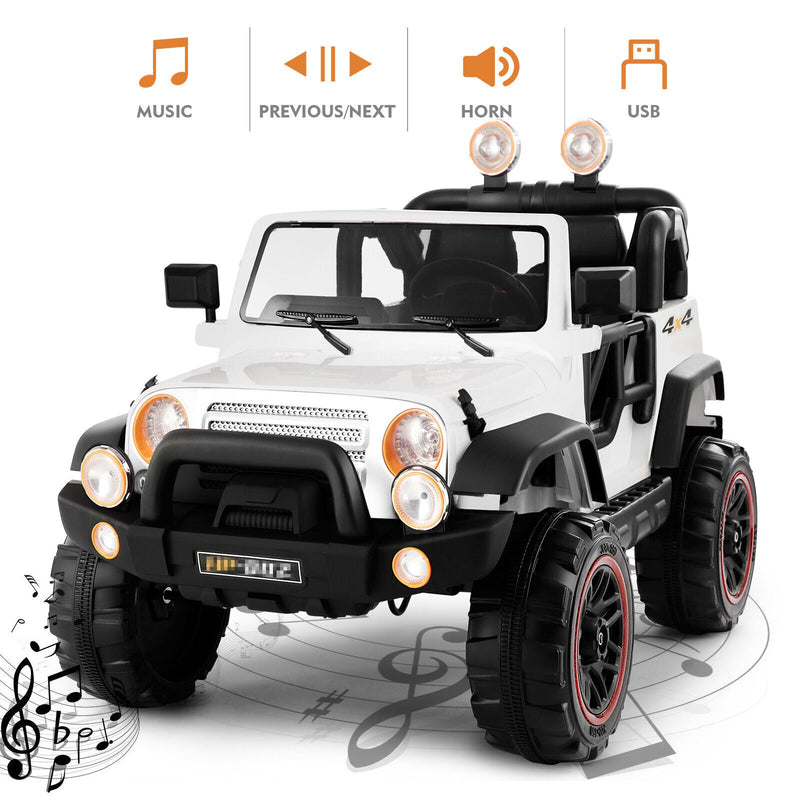 Electric Battery Kids Ride-On Car Truck with LED Lights, MP3 Player, and Remote Control - White