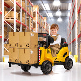 Electric Ride-On Construction Forklift with Remote Control and Built-In Music - 12V