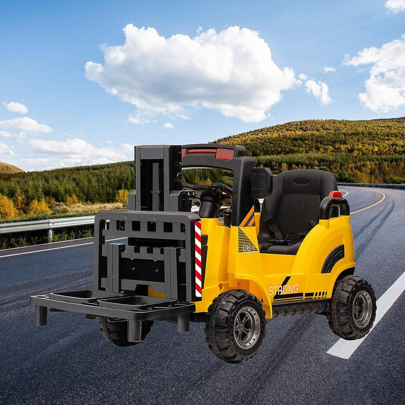 Electric Ride-On Construction Forklift with Remote Control and Built-In Music - 12V