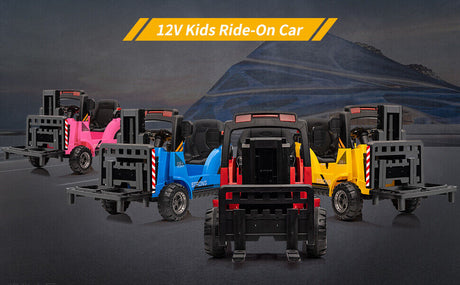 Electric Ride-On Construction Forklift with Remote Control and Built-In Music - 12V