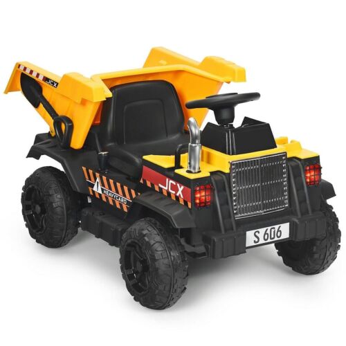 Electric Ride-On Dump Truck for Kids - 12V Battery Powered with Yellow Bucket and Dump Bed