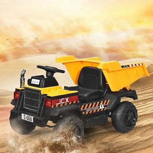 Electric Ride-On Dump Truck for Kids - 12V Battery Powered with Yellow Bucket and Dump Bed