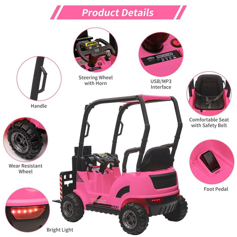 Electric Ride-On Forklift Car with Tent for Kids - Construction-Themed Fun!