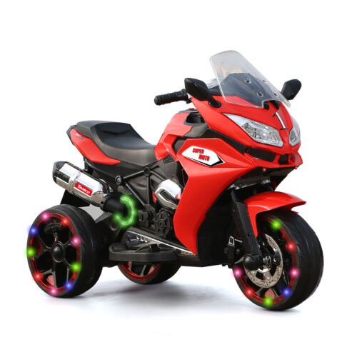 Electric Ride-On Motorcycle for Kids with LED Wheels, Music, and Screen - Red