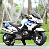 Electric Ride-On Motorcycle for Kids with Training Wheels and Lights - White