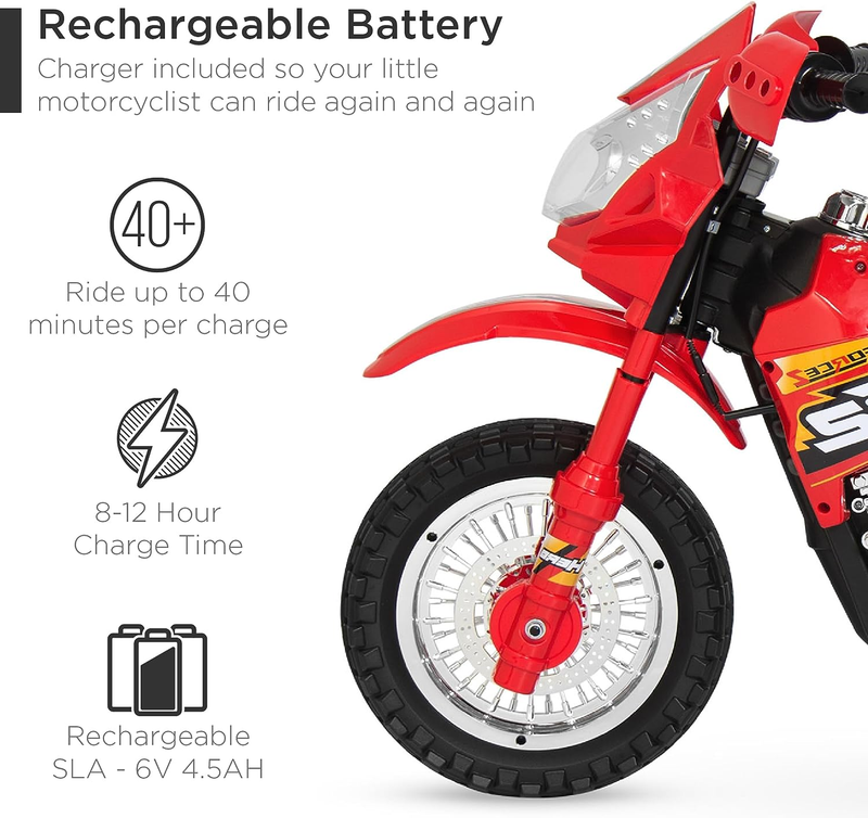 Electric Ride-On Motorcycle with Headlights, Training Wheels, and Treaded Tires - 2mph Top Speed