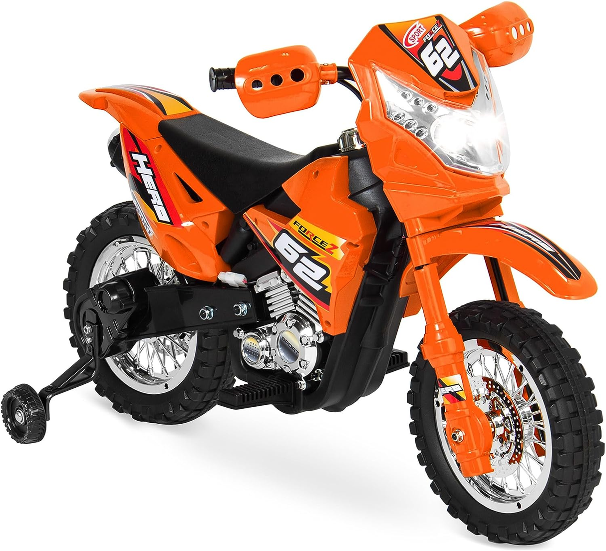 Electric Ride-On Motorcycle with Headlights, Training Wheels, and Treaded Tires - 2mph Top Speed