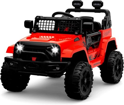 Electric Ride-On Toy Car for Kids with LED Lights, Bluetooth, and 2 Speeds - Red