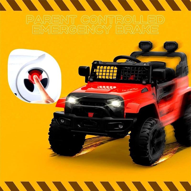 Electric Ride-On Toy Car for Kids with LED Lights, Bluetooth, and 2 Speeds - Red