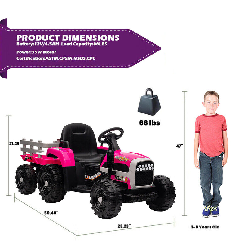 Electric Ride-On Tractor and Trailer for Kids - Red Toddler Toy