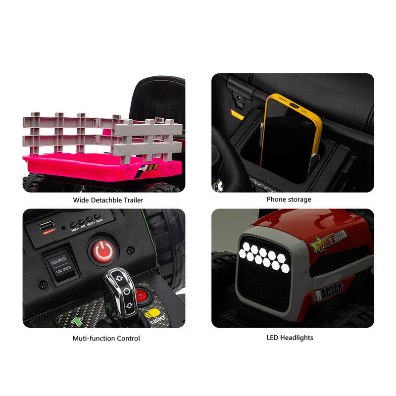 Electric Ride-On Tractor and Trailer for Kids - Red Toddler Toy