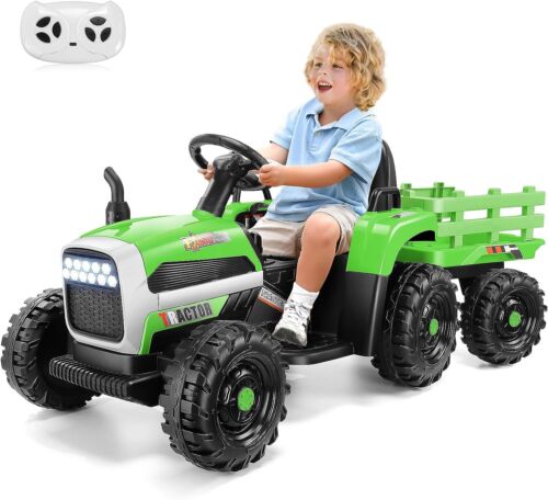 Electric Ride-On Tractor for Kids with Remote Control and LED Headlights