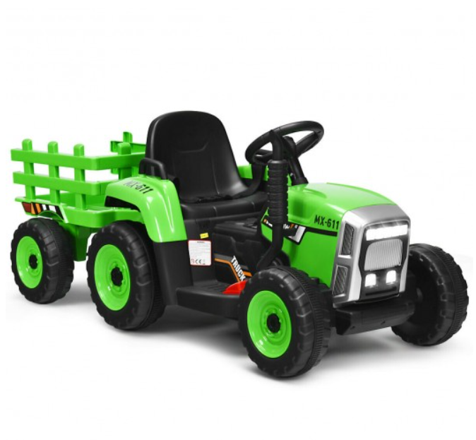 Electric Ride-On Tractor for Kids with Remote Control, Detachable Trailer, Lights, and MP3 Music