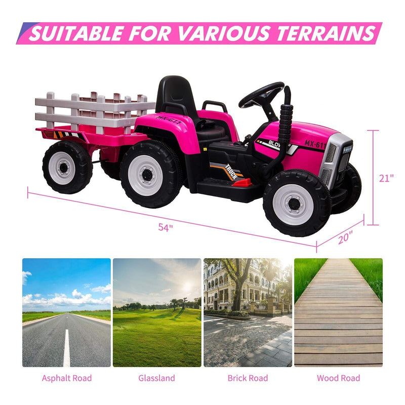 Electric Ride-On Tractor Toy with Trailer and MP3 Player for Kids - 12V Gift Option