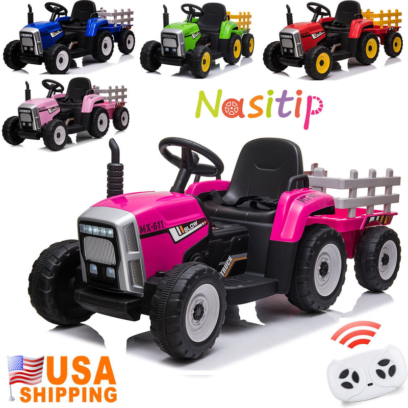 Electric Ride-On Tractor Toy with Trailer and MP3 Player for Kids - 12V Gift Option