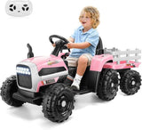 Electric Ride-On Tractor Toy with Trailer and Remote Control for Kids (12V)
