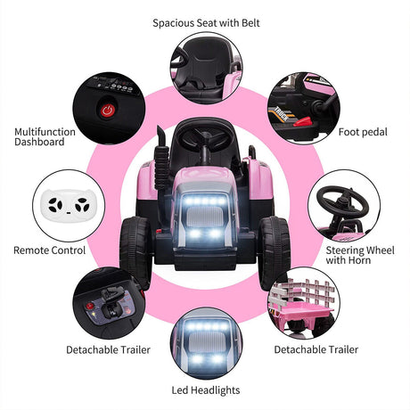 Electric Ride-On Tractor Trailer Toy for Kids with Remote Control and MP3 Player - 12V 35W