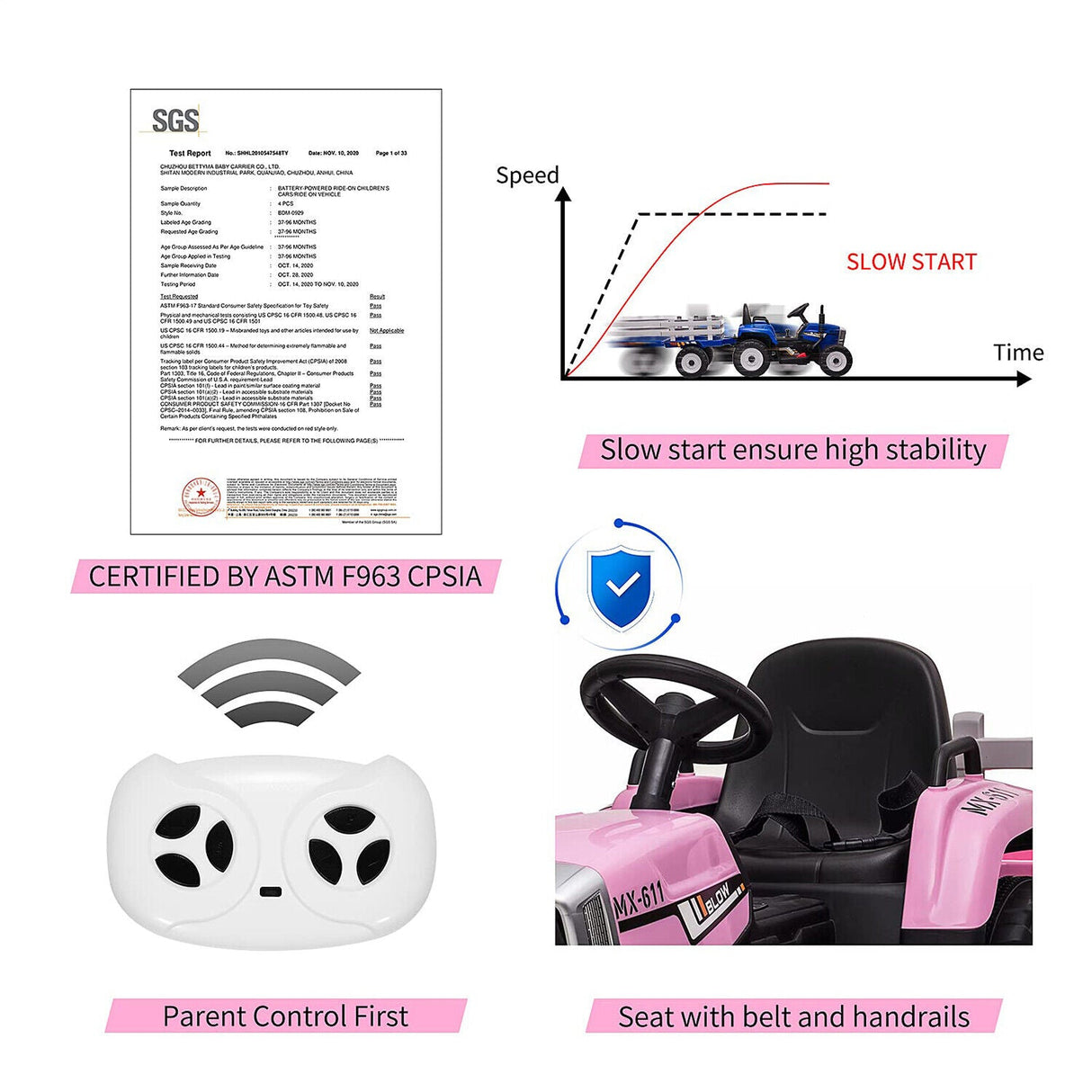 Electric Ride-On Tractor Trailer Toy for Kids with Remote Control and MP3 Player - 12V 35W