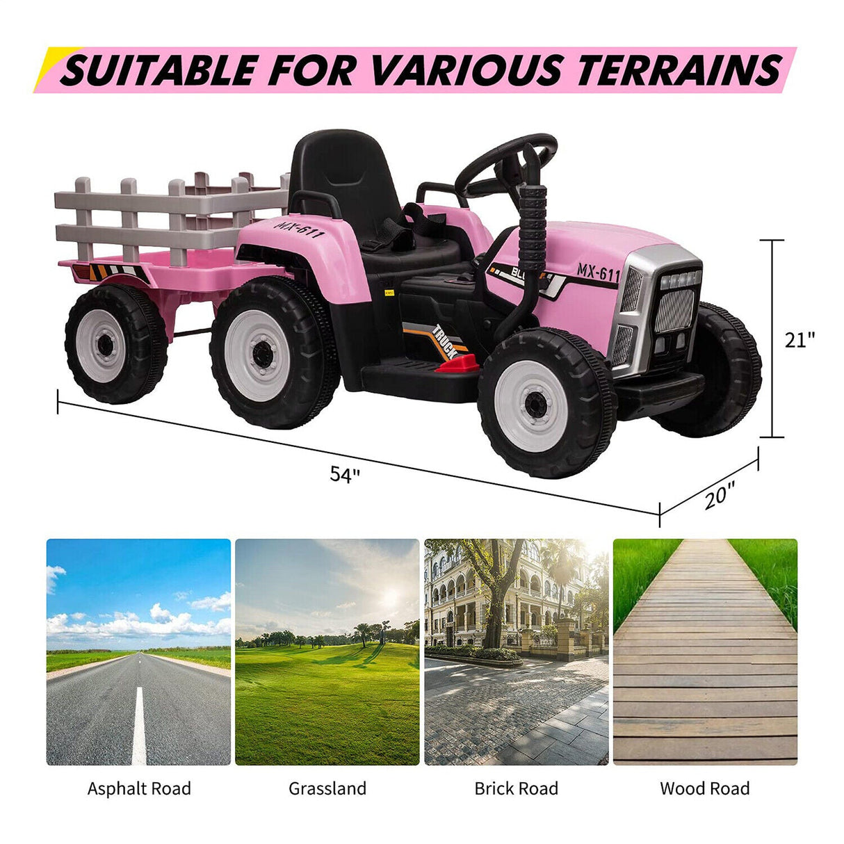 Electric Ride-On Tractor Trailer Toy for Kids with Remote Control and MP3 Player - 12V 35W