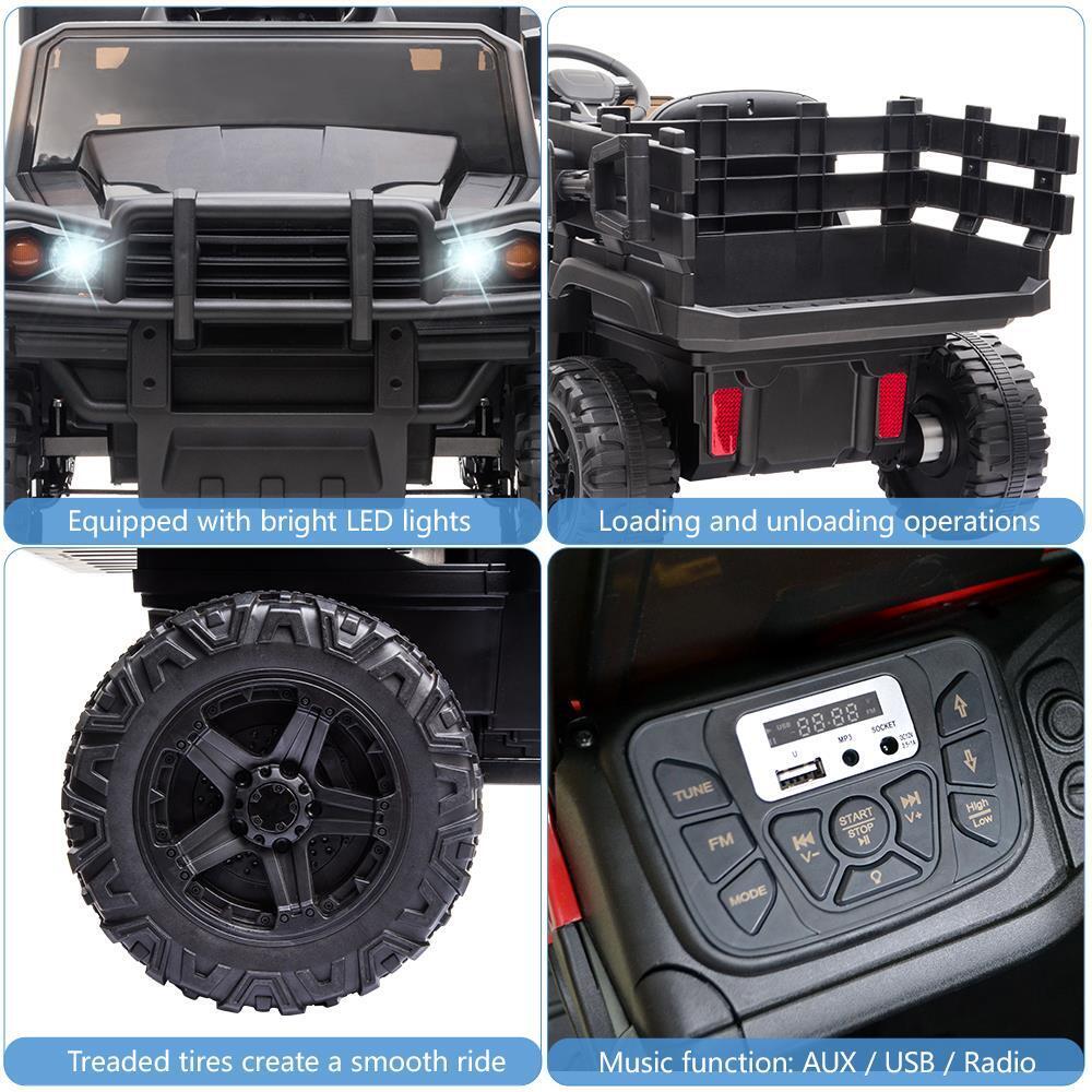 Electric Ride-On Tractor Truck with Music and Remote Control for Kids, Black
