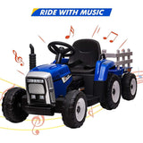 12V Electric Tractor Trailer Toy with MP3 Player for Kids - Battery Powered Ride-On Fun!