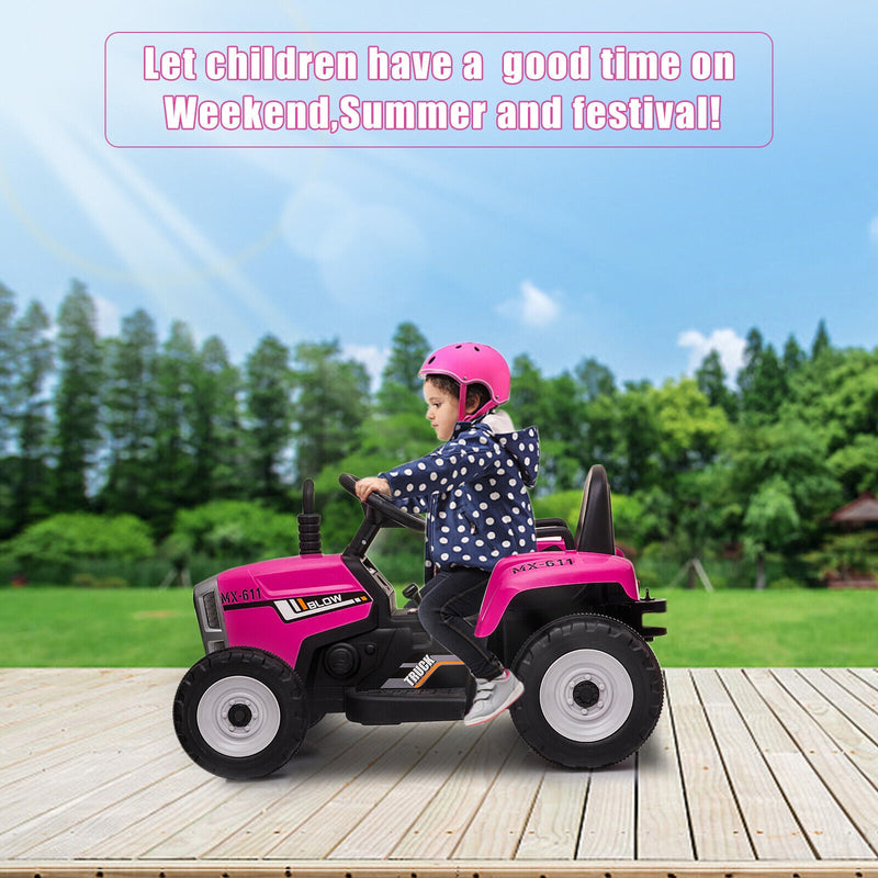 Electric Ride-On Tractor with Trailer and Music for Kids - 12V Battery-Powered Vehicle Toy