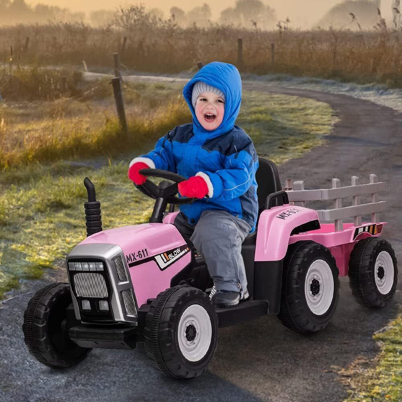 Electric Ride-On Tractor with Trailer and Music for Kids - 12V Battery-Powered Vehicle Toy