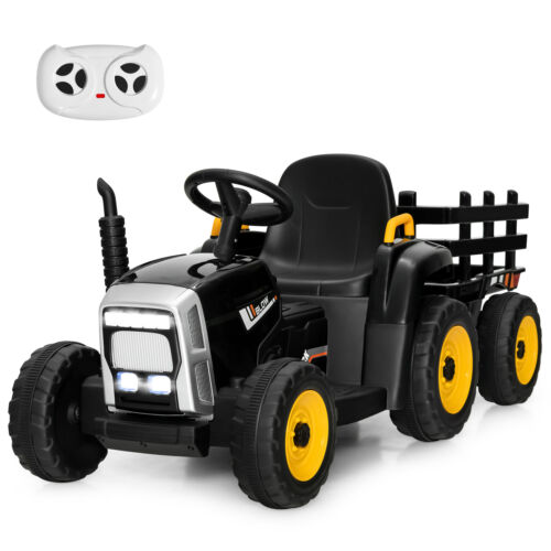 Electric Ride-On Tractor with Trailer and Remote Control - Black