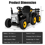 Electric Ride-On Tractor with Trailer and Remote Control - Black