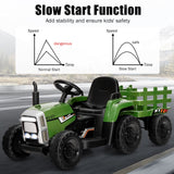 Electric Ride-On Tractor with Trailer and Remote Control - Dark Green with Lights