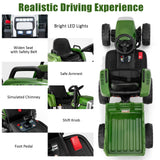 Electric Ride-On Tractor with Trailer and Remote Control - Dark Green with Lights