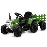 Electric Ride-On Tractor with Trailer and Remote Control - Dark Green with Lights