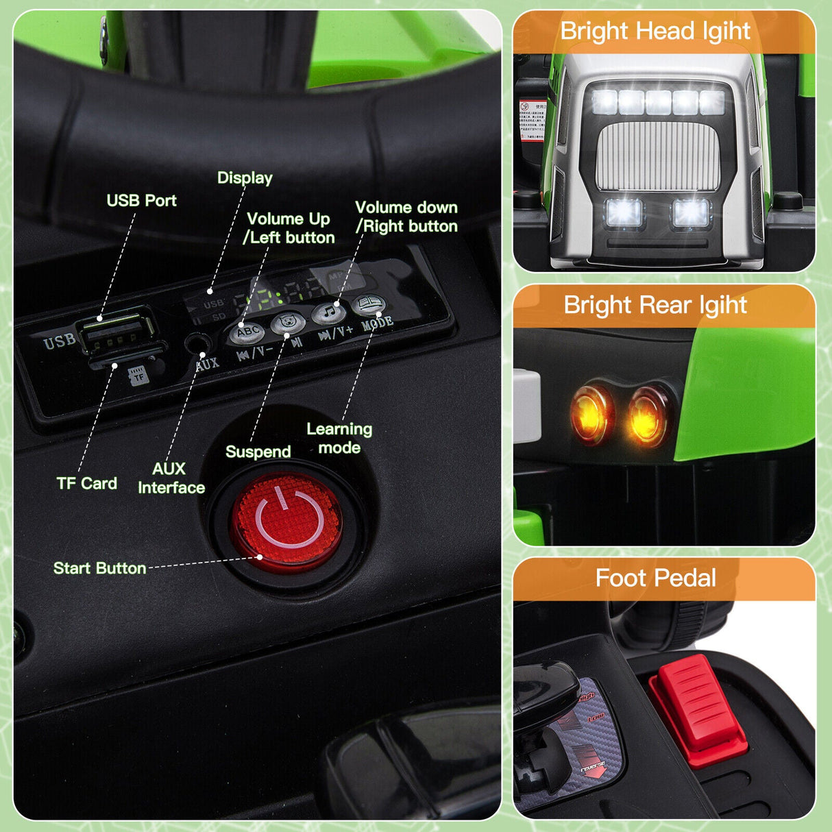 Electric Ride-On Tractor with Trailer and Remote Control for Kids (12V)