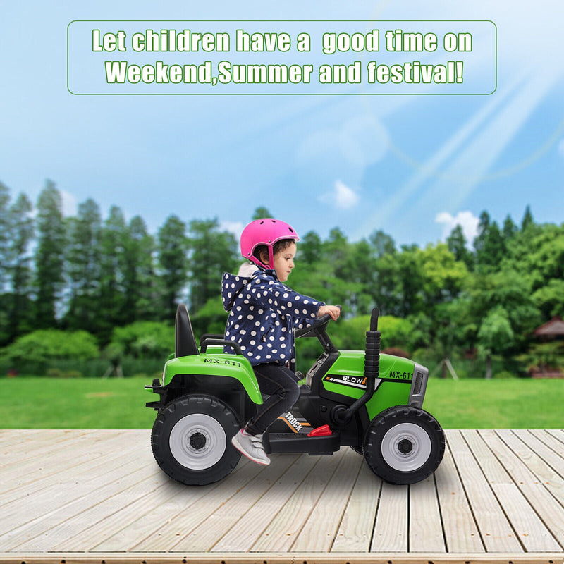 Electric Ride-On Tractor with Trailer and Remote Control for Kids - 12V Vehicle Toy
