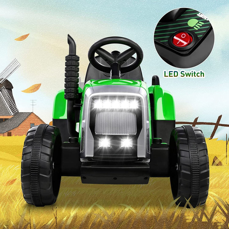 Electric Ride-On Tractor with Trailer and Remote Control for Kids - 12V Vehicle Toy
