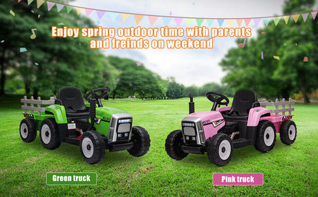 Electric Ride-On Tractor with Trailer and Remote Control for Kids - 12V Vehicle Toy