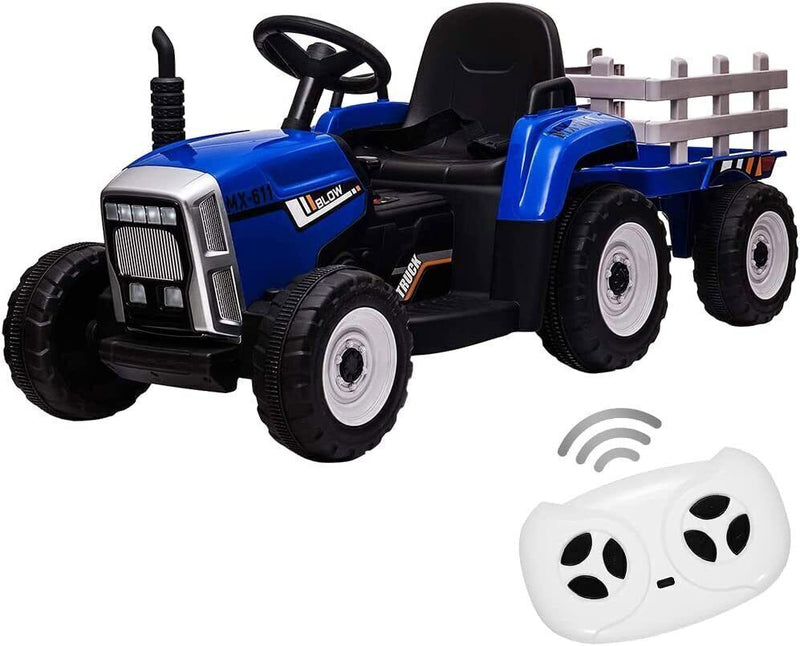 Electric Ride-On Tractor with Trailer for Kids - LED Lights, USB Music Player