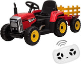 Electric Ride-On Tractor with Trailer for Kids - LED Lights, USB Music Player