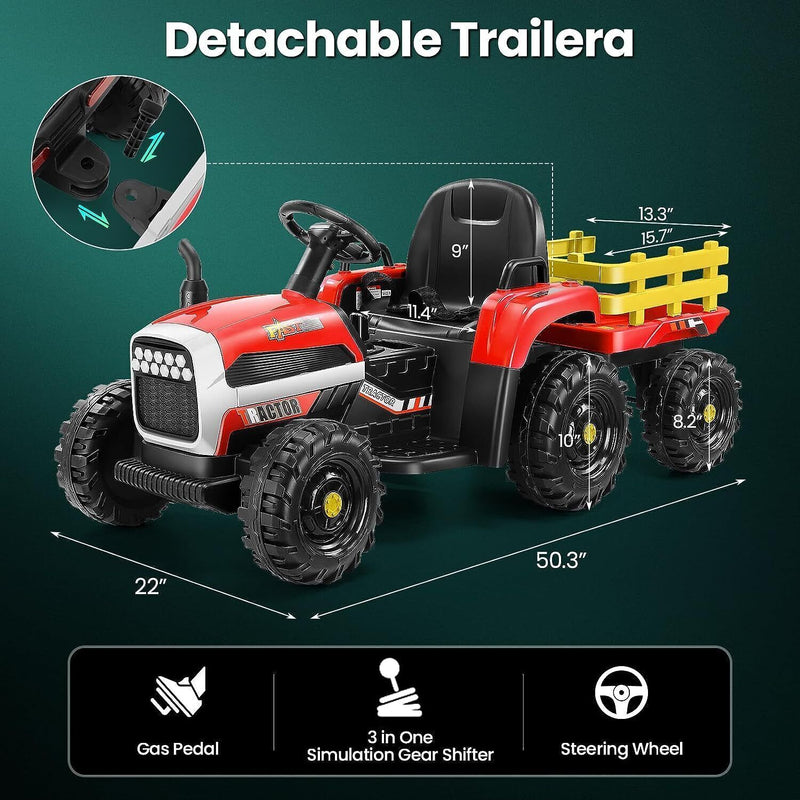 Electric Ride-On Tractor with Trailer for Kids - Remote Controlled, 12V Power, Fun Toy Vehicle