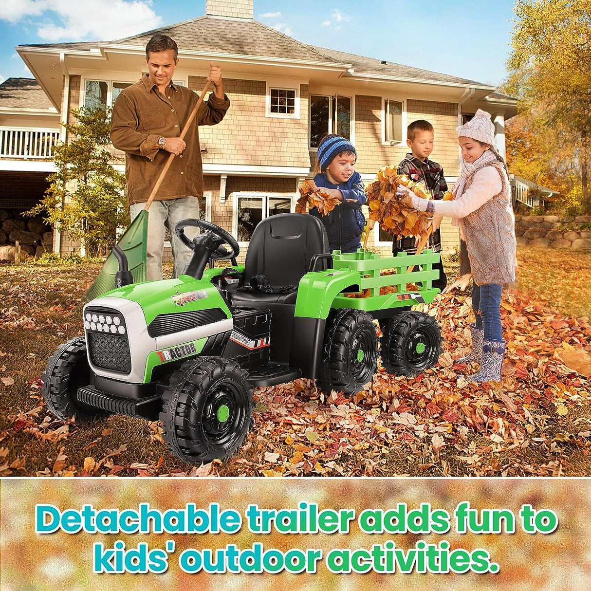 12V Electric Ride On Tractor Car with Trailer and Remote Control - 3 Speeds, 60W Motor