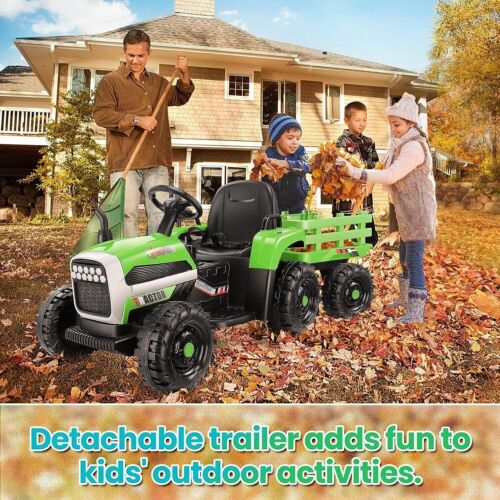 Electric Ride-On Tractor with Trailer for Kids - Remote Controlled 12V Toy Car