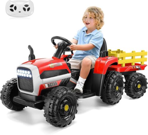 Electric Ride-On Tractor with Trailer for Kids - Remote Controlled