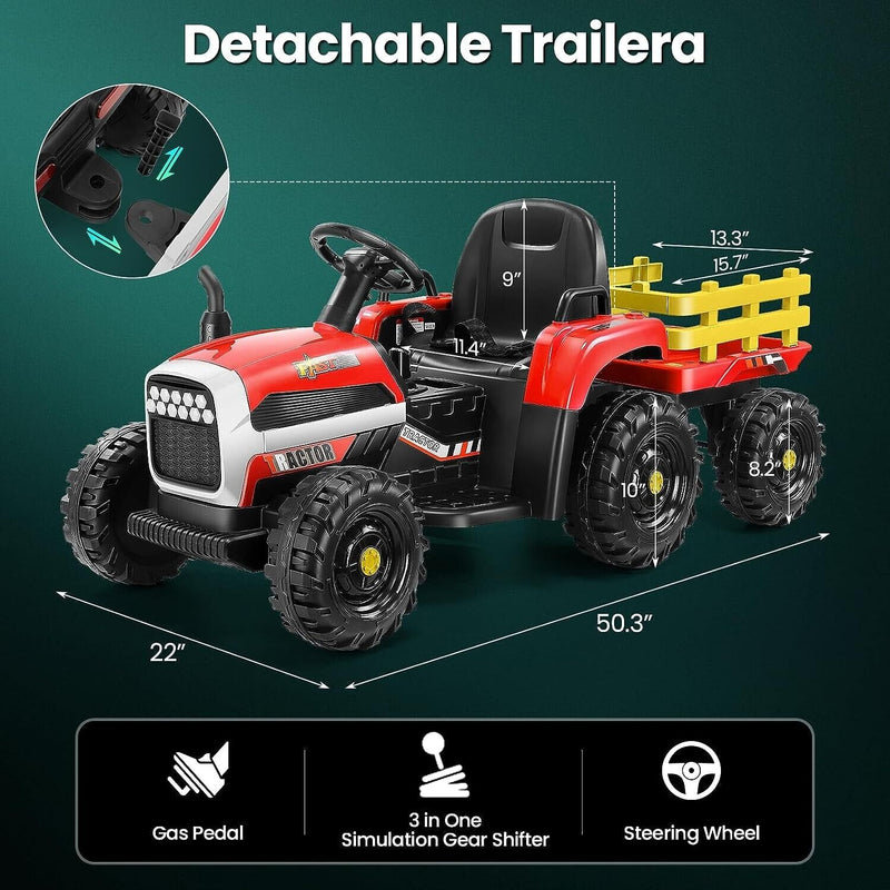 Electric Ride-On Tractor with Trailer for Kids - Remote Controlled Toy Car (12V)