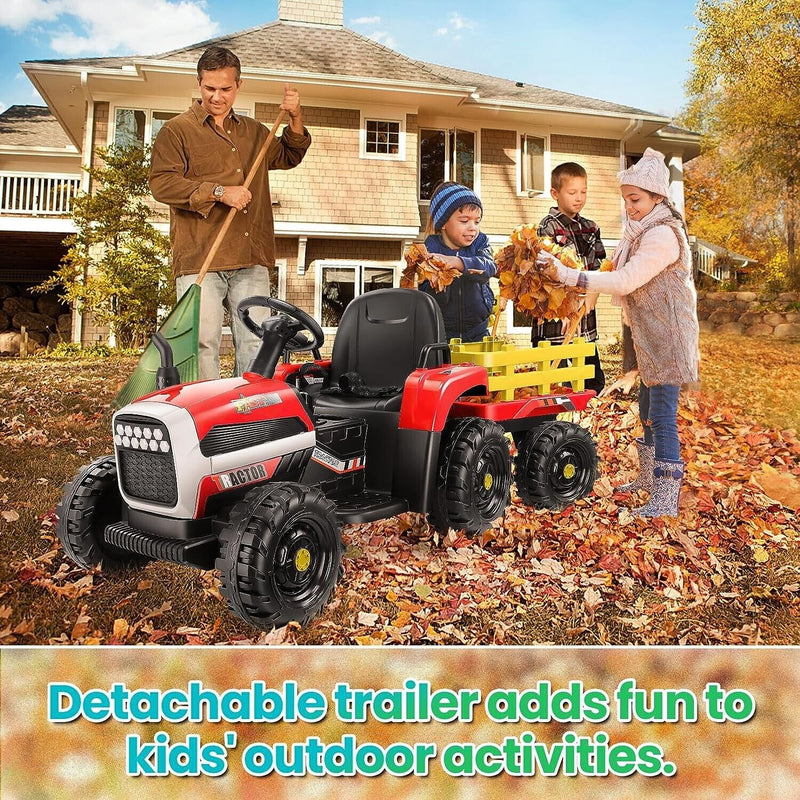 Electric Ride-On Tractor with Trailer for Kids - Remote Controlled Toy Car (12V)
