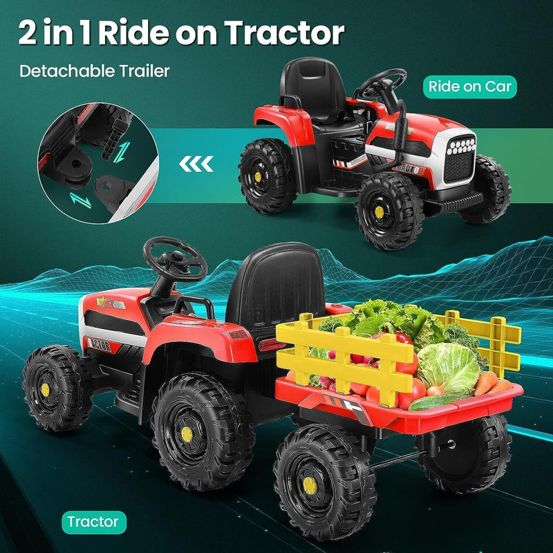 12V Battery-Powered Ride-On Tractor with Trailer and Remote Control - 2 * 30W Toy for Kids
