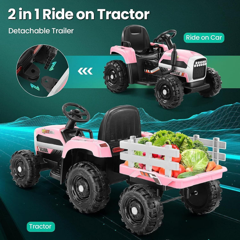 Electric Ride-On Tractor with Trailer for Kids - Remote Controlled Toy Vehicle