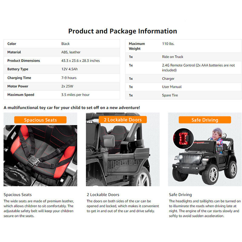 Electric Ride-On Truck for Kids with Parental Remote Control, MP3 Player, LED Lights, and 3 Speed Options